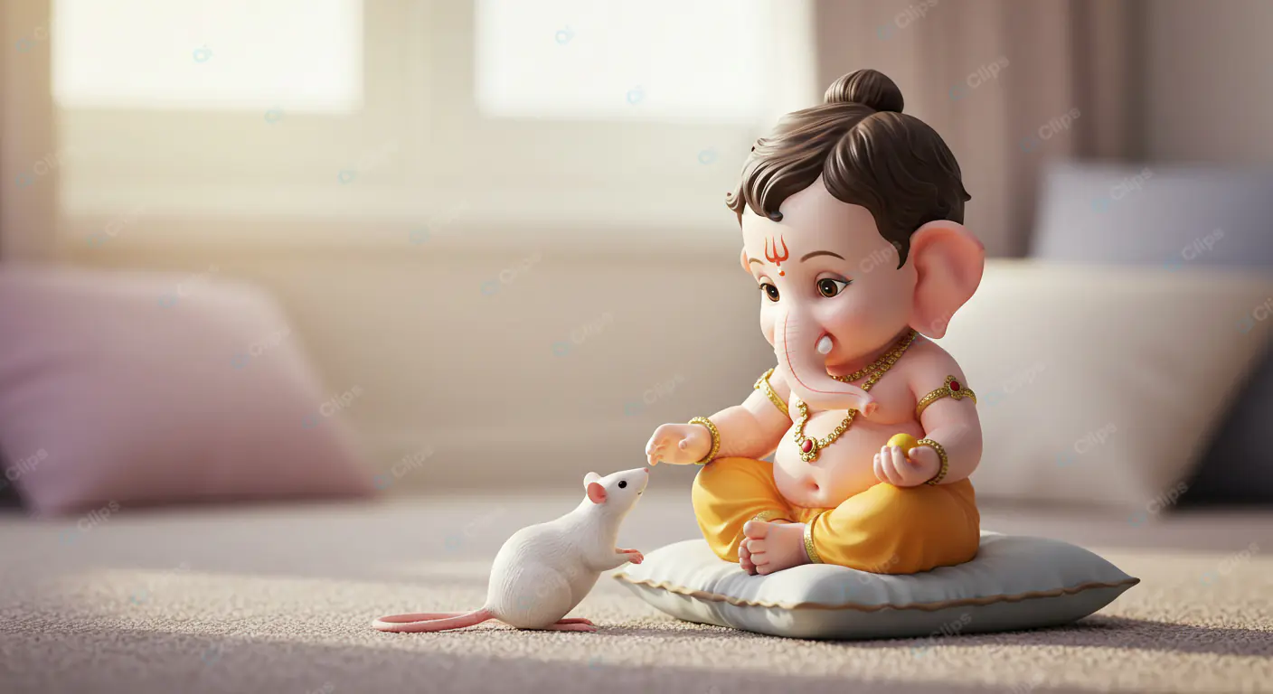 Whimsical Baby Ganesha with Mouse Companion