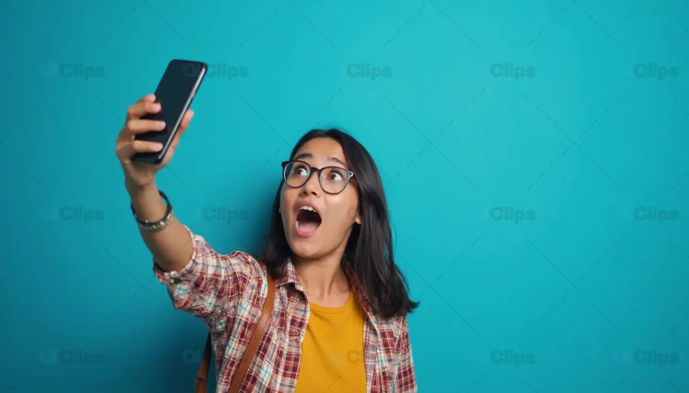 Amazed Girl Taking Selfie