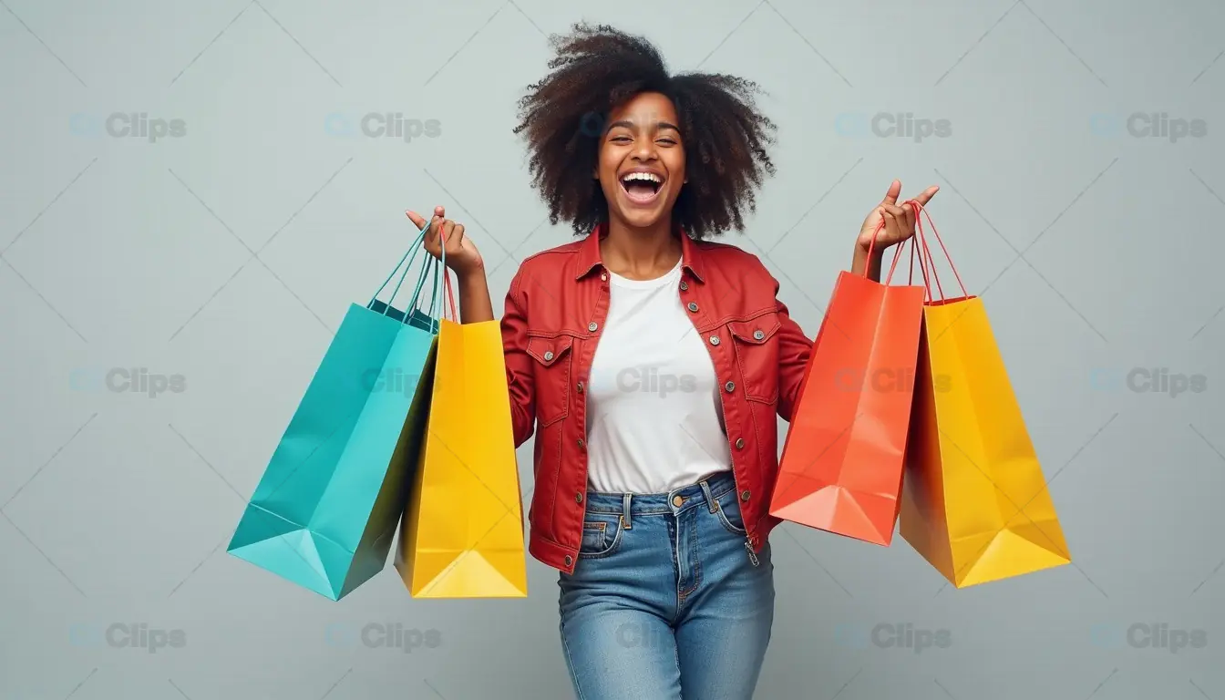 Happy Woman Holding Colorful Shopping Bags
