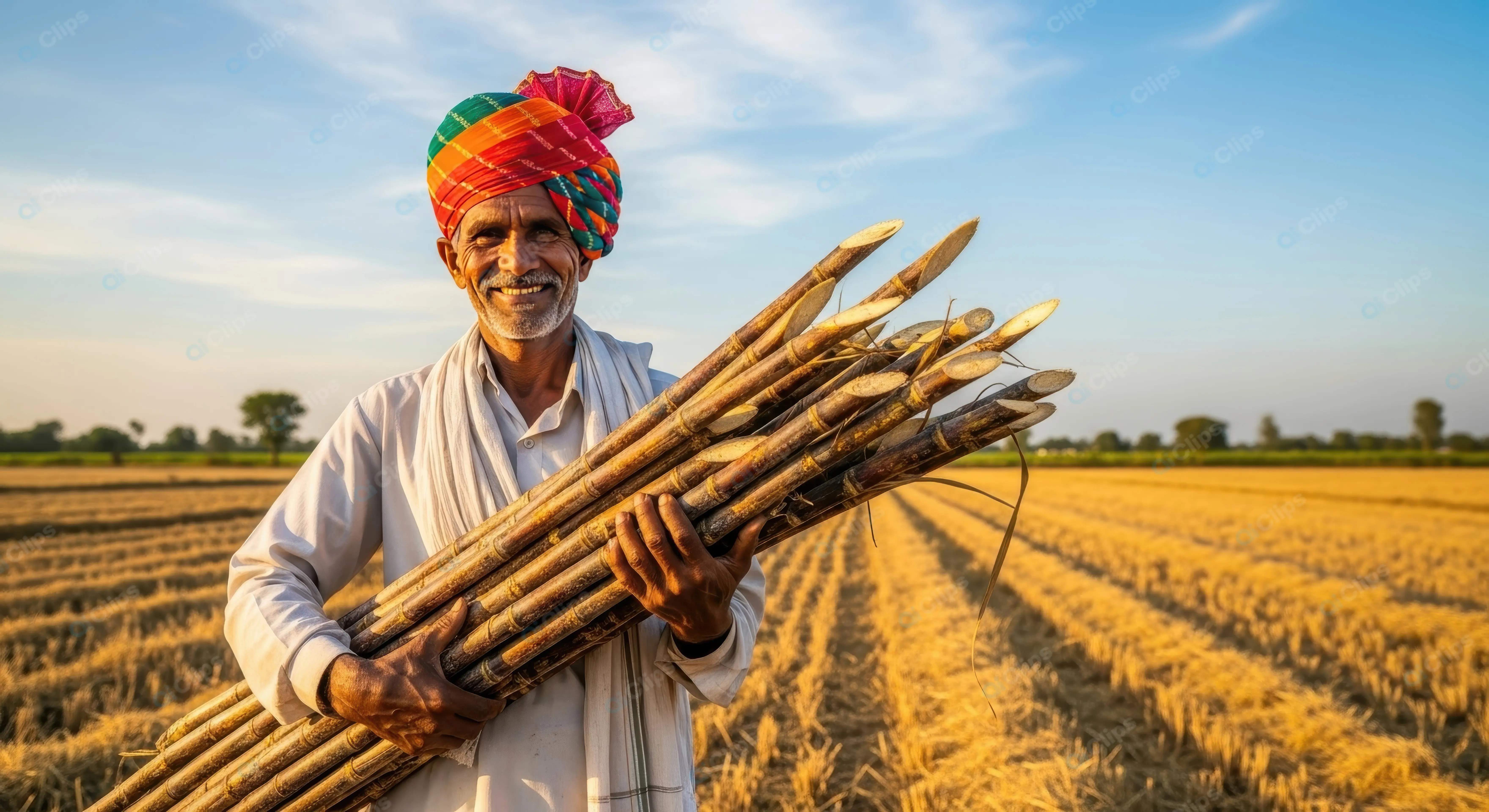 Smiling Farmer with Sugarcane Harvest