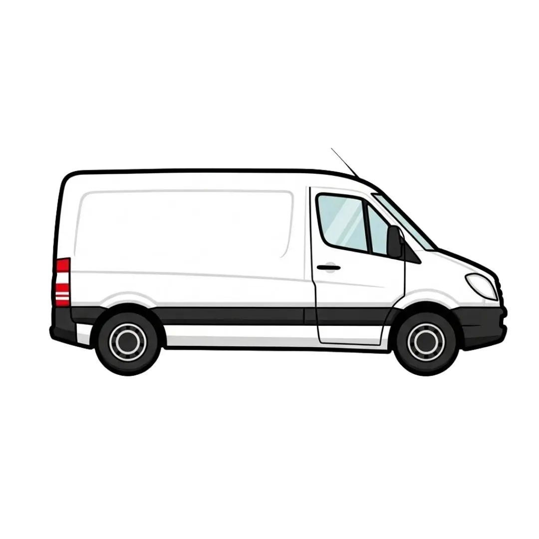 Cartoon Style White Commercial Cargo Van PNG Clipart