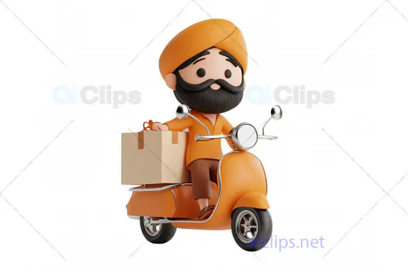 3D Indian Courier Avatar on Scooter with Package