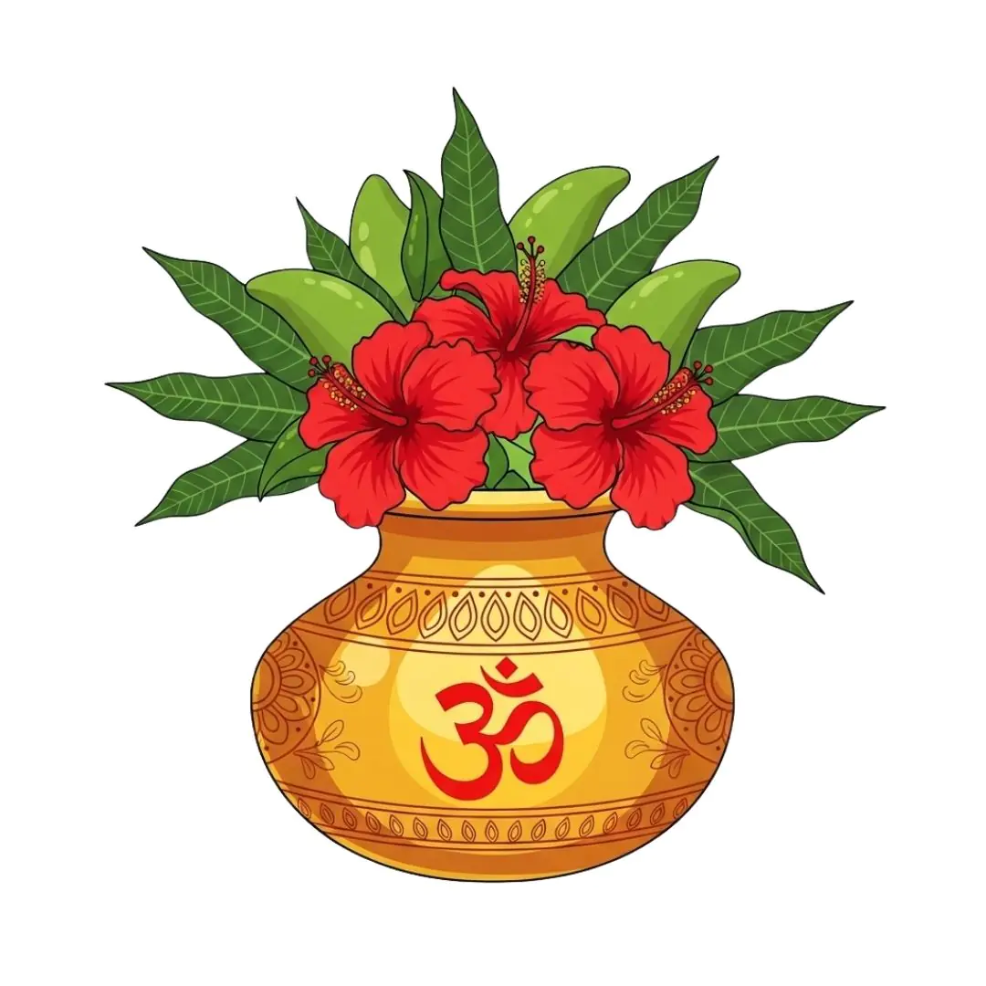 Vibrant Hibiscus Flowers Adorn Sacred Om Vase Animation