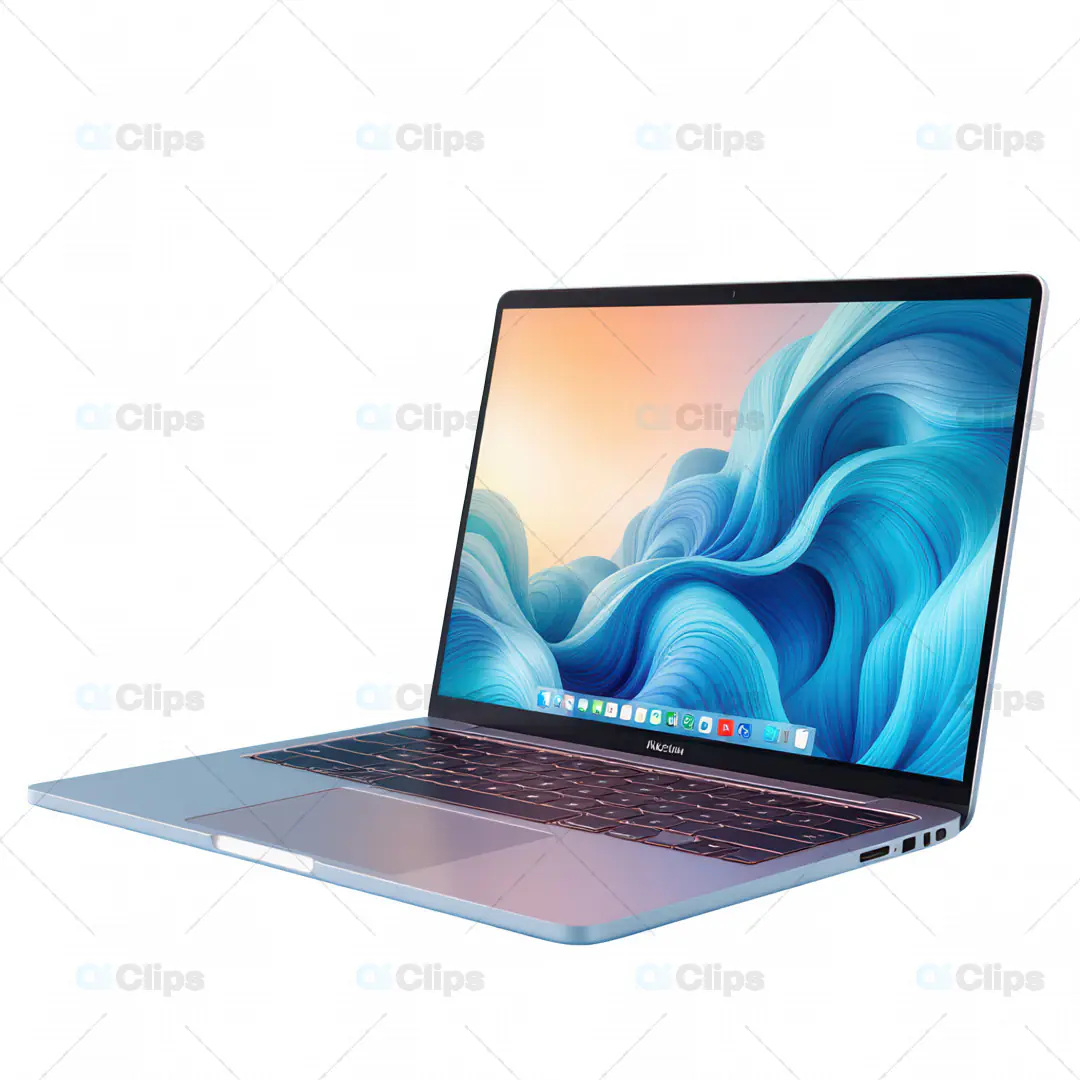 3D Model of a Modern Laptop with Blue-Themed Display