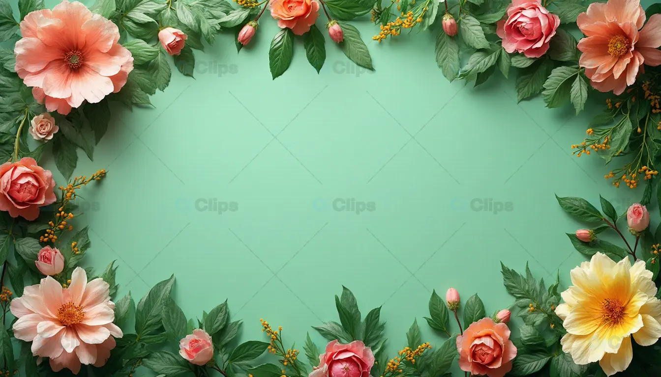 Floral Frame with Green Background
