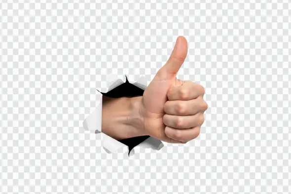 Thumbs Up Hand Bursting Through Paper Effect PNG