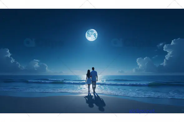 Moonlit Couple on Serene Beach