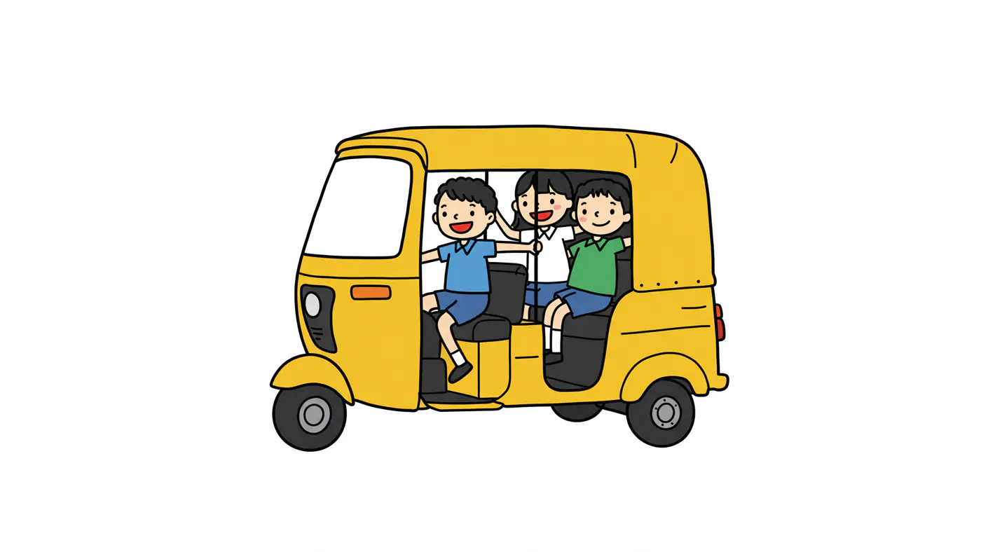 Joyful Kids in Auto Rickshaw