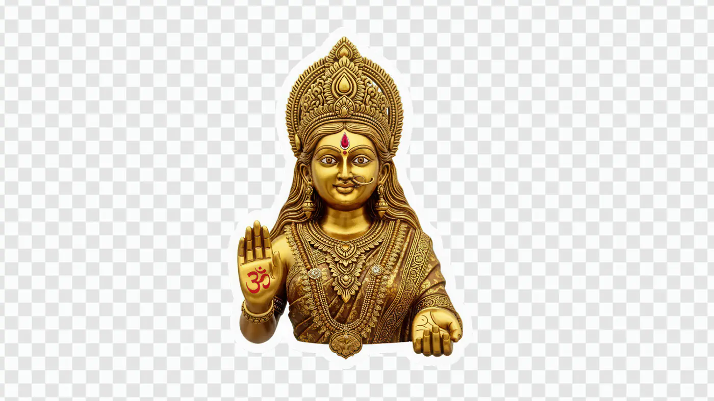 Ornate Golden Goddess Lakshmi Statue PNG Clipart