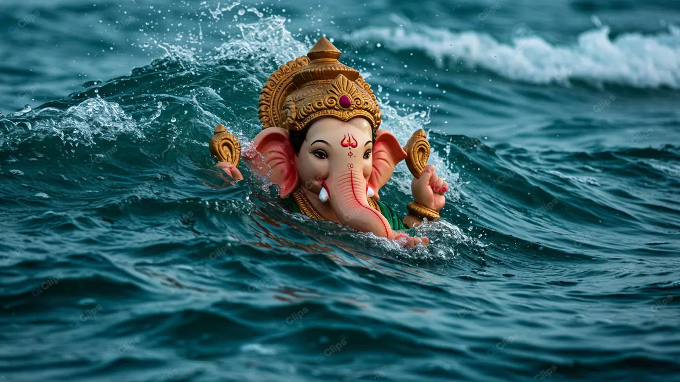 Ganesha Idol Floating in Turbulent Waters