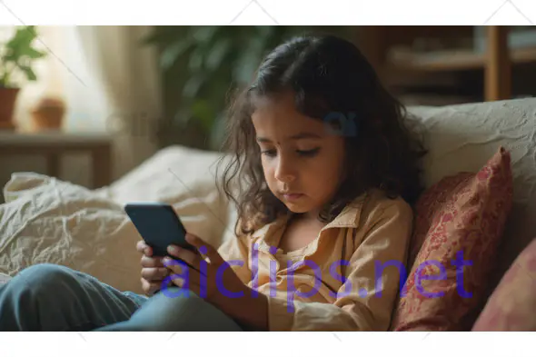 Young Girl Using Smartphone at Home