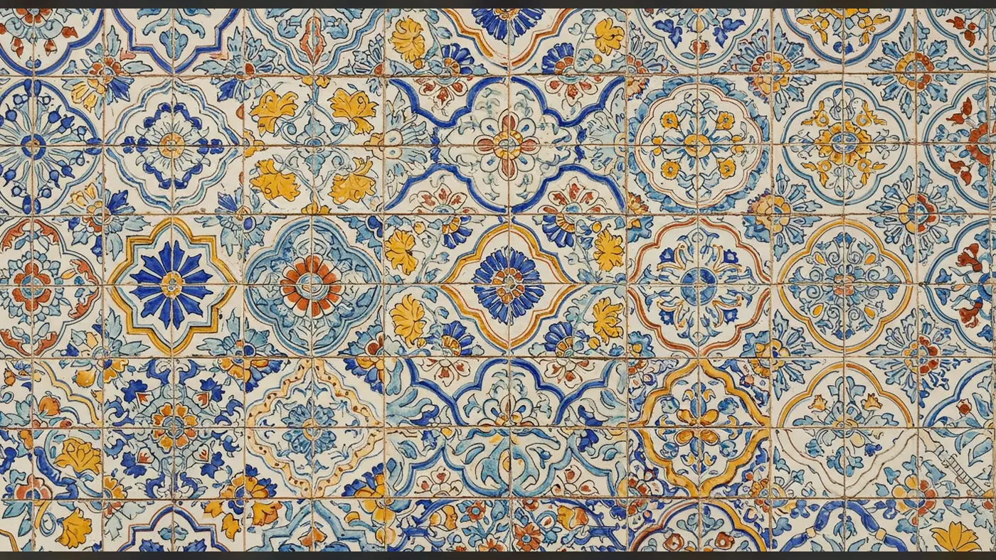Classic Persian Style Tile Pattern | Blue & Yellow Ornamental Mosaic