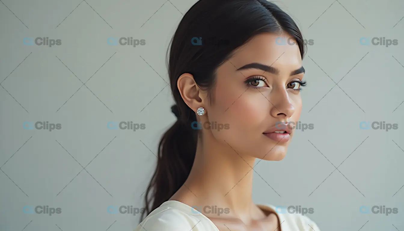Classic Portrait of Woman with Diamond Earrings