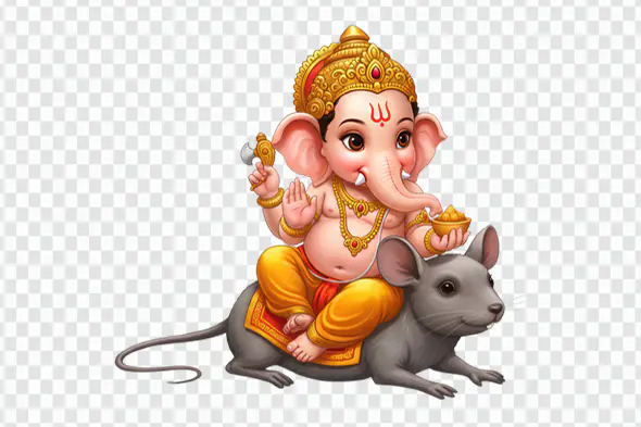 Baby Ganesha Riding Mouse Companion Deity PNG
