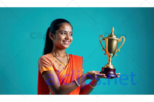Smiling Girl Holding Trophy