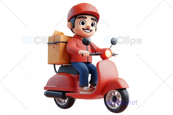 3D Delivery Man on Scooter Avatar with Package