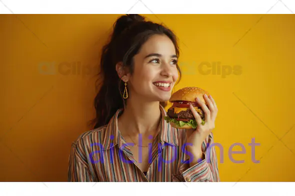 Woman Smiling with a Burger