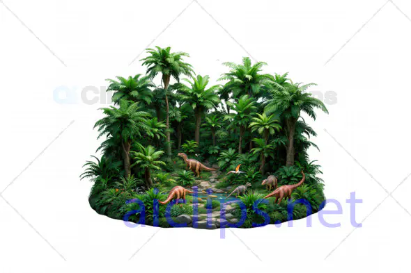 3D Prehistoric Jungle with Dinosaurs