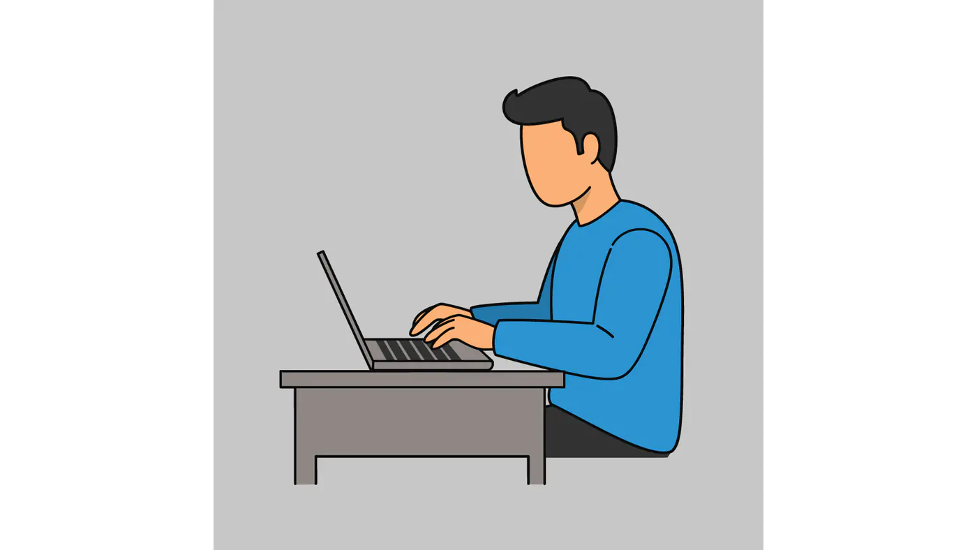 Man Working on Laptop Vector Illustration