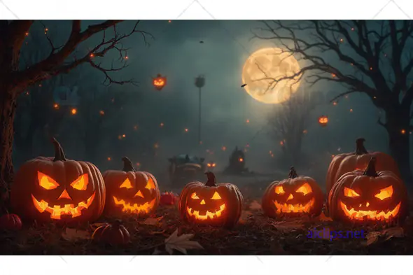 Spooky Halloween Pumpkins with Full Moon