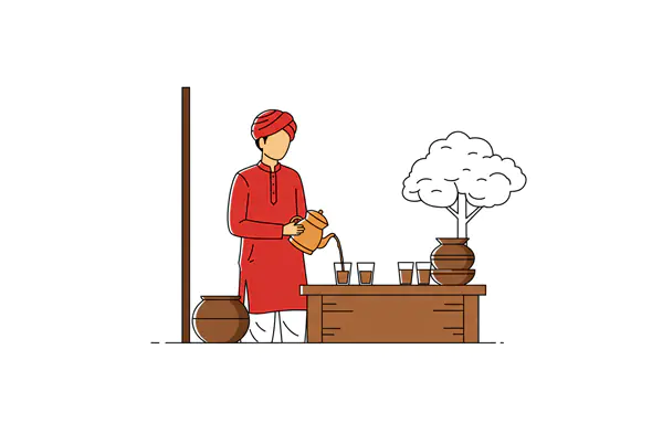Indian Tea Service Vector Illustration
