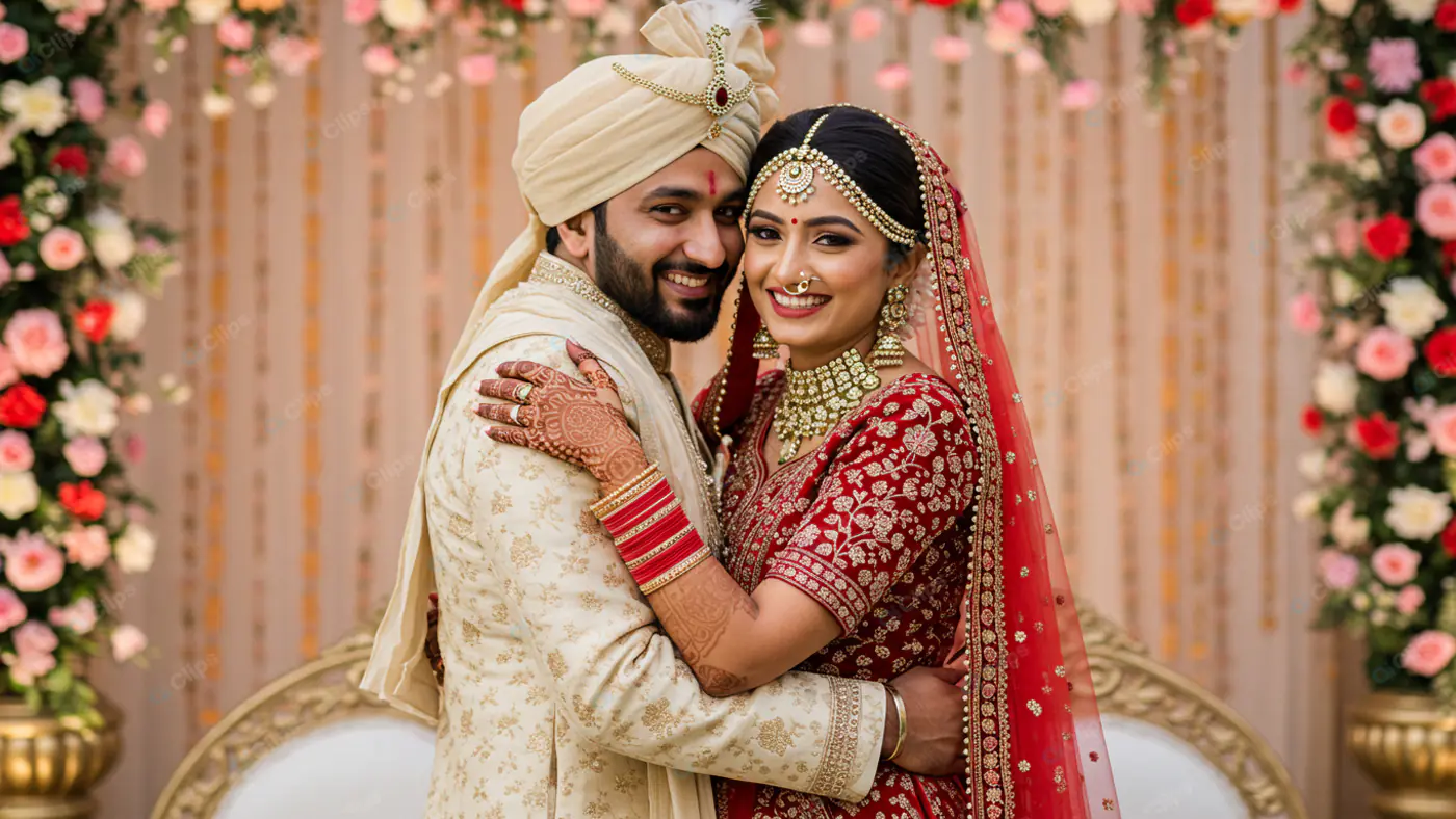Joyous Embrace: Indian Wedding Couple