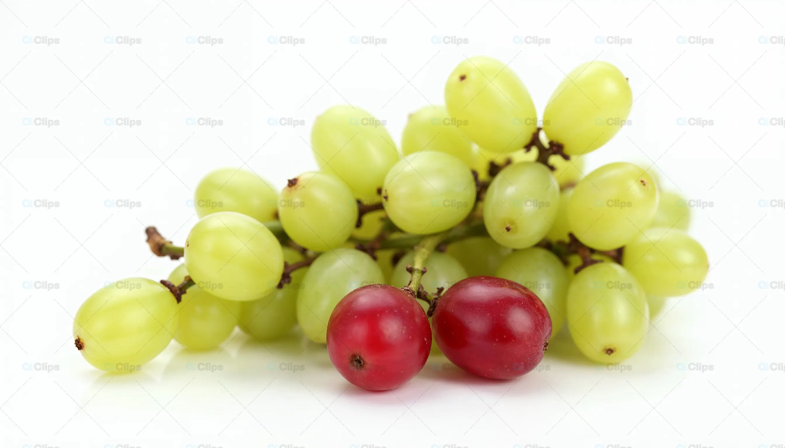 Green and Red Grapes on White Background