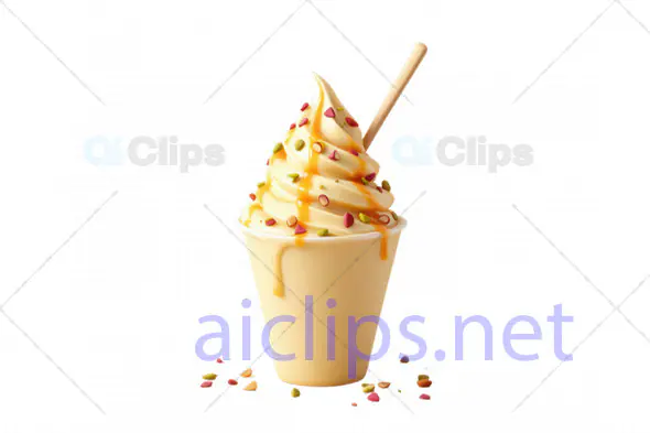 3D Soft Serve Ice Cream Cup with Toppings and Caramel Drizzle