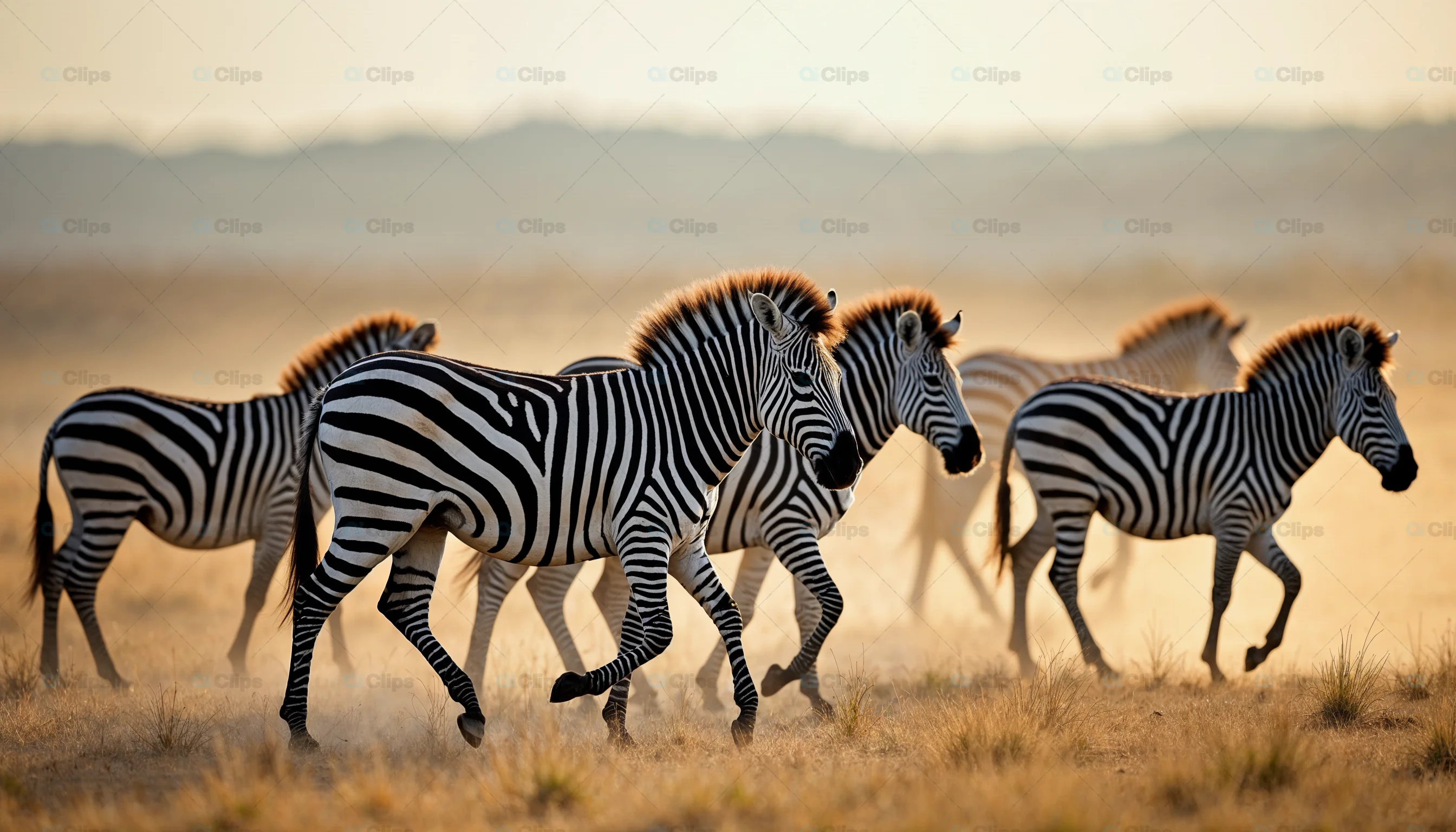 Herd of Zebras in African Savannah