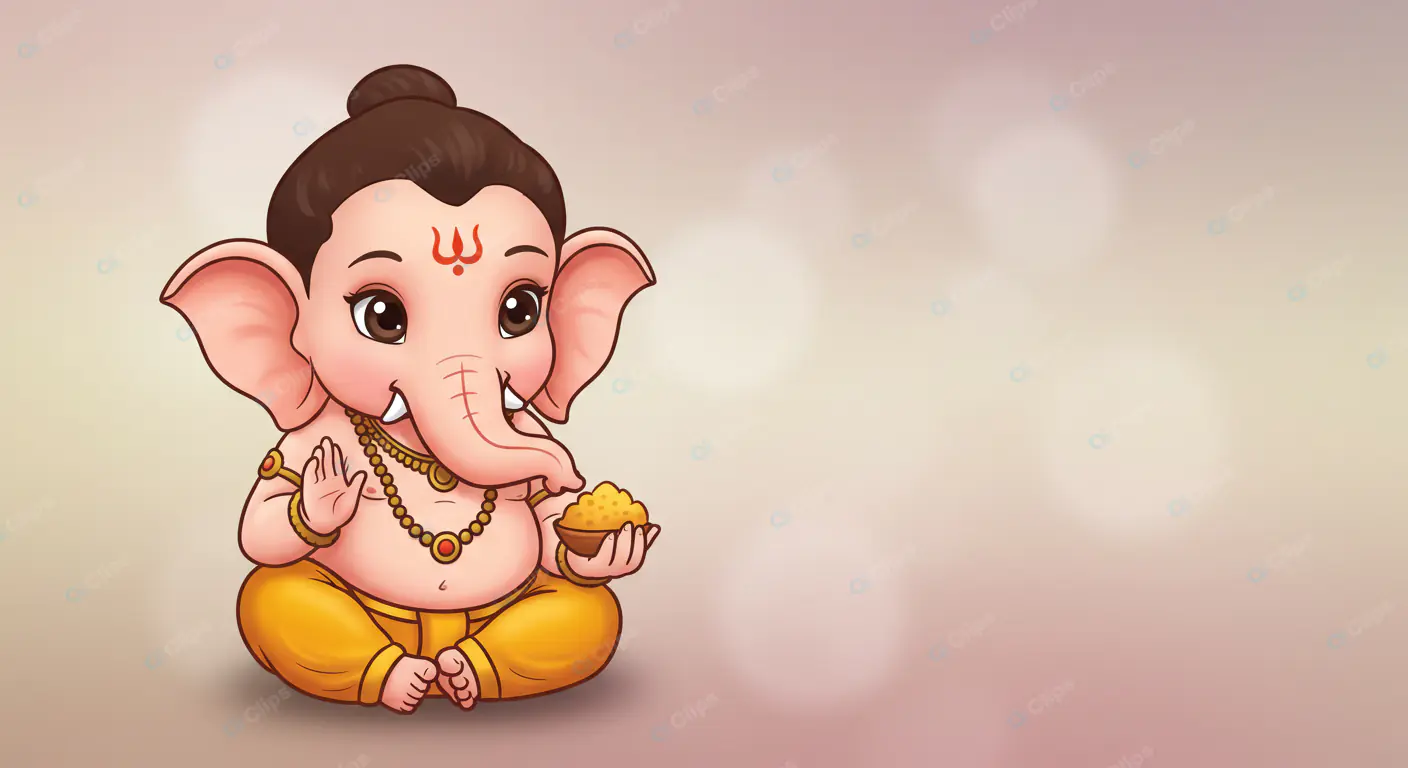 Adorable Cartoon Ganesha with Sweets