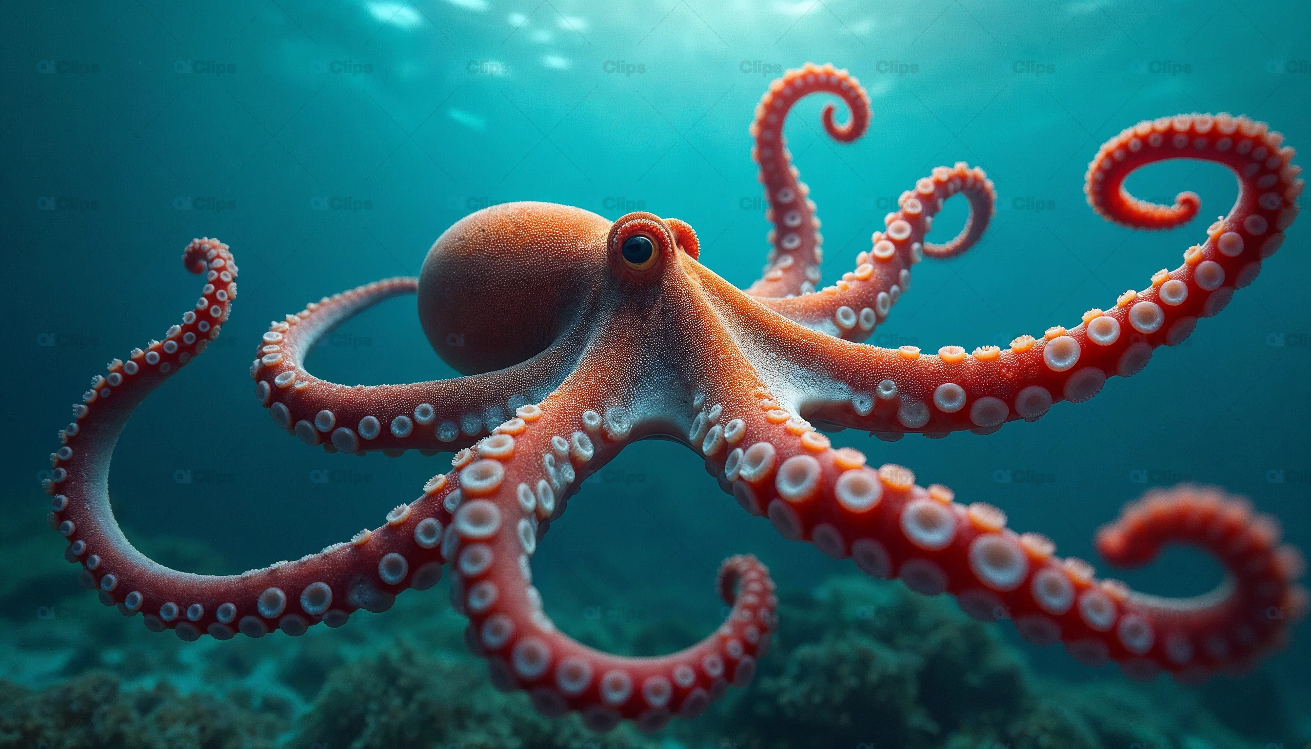 Vibrant Red Octopus with Extended Tentacles