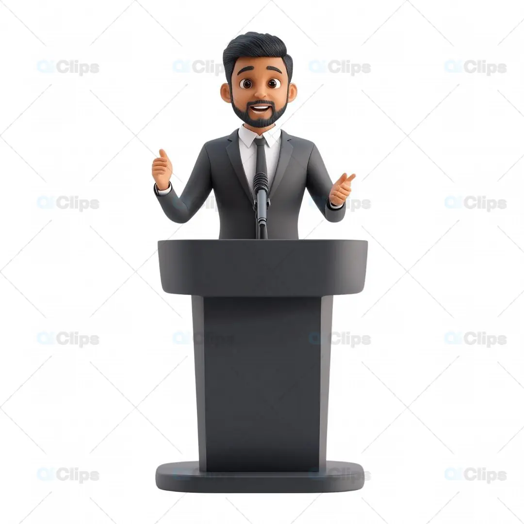 3D Indian Businessman Speaking at Podium