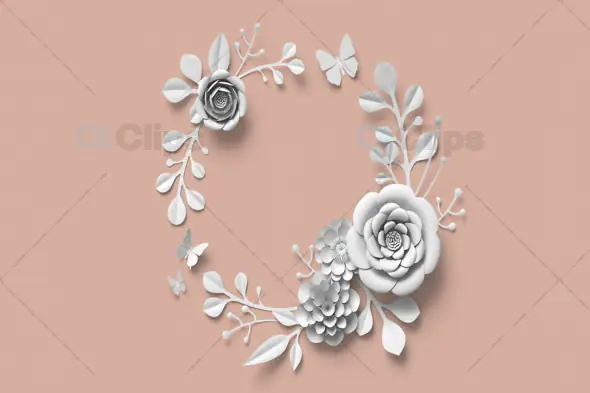 Minimalist White Floral Wreath on Peach Background