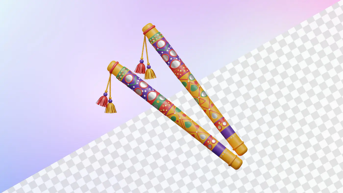 Colorful decorative dandiya sticks with tassels