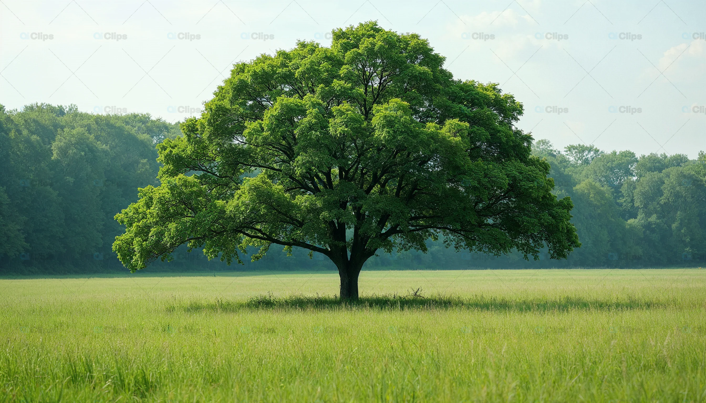 Lone Tree in Lush Green Field