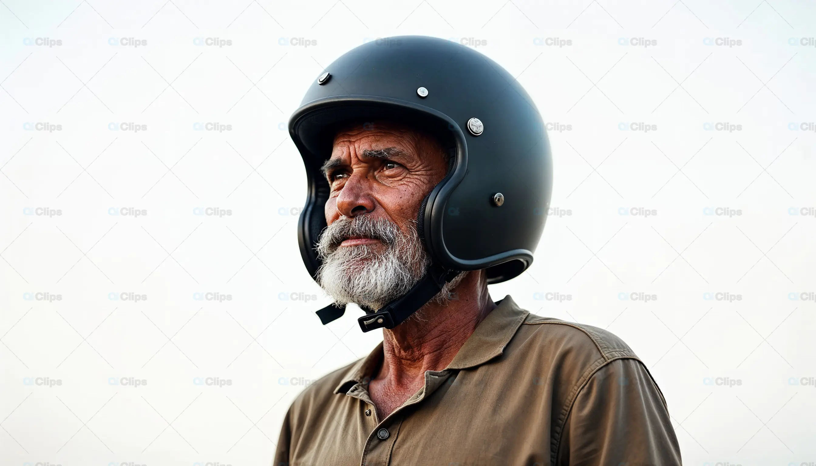 Elderly Man in Helmet Looking Forward