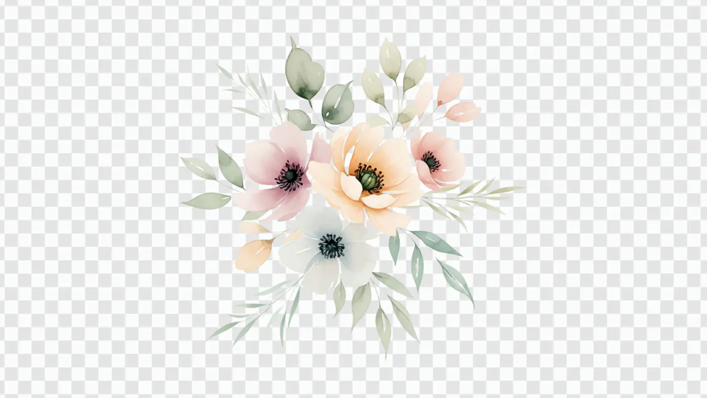 Ethereal Pastel Floral Bouquet Watercolor PNG Clipart