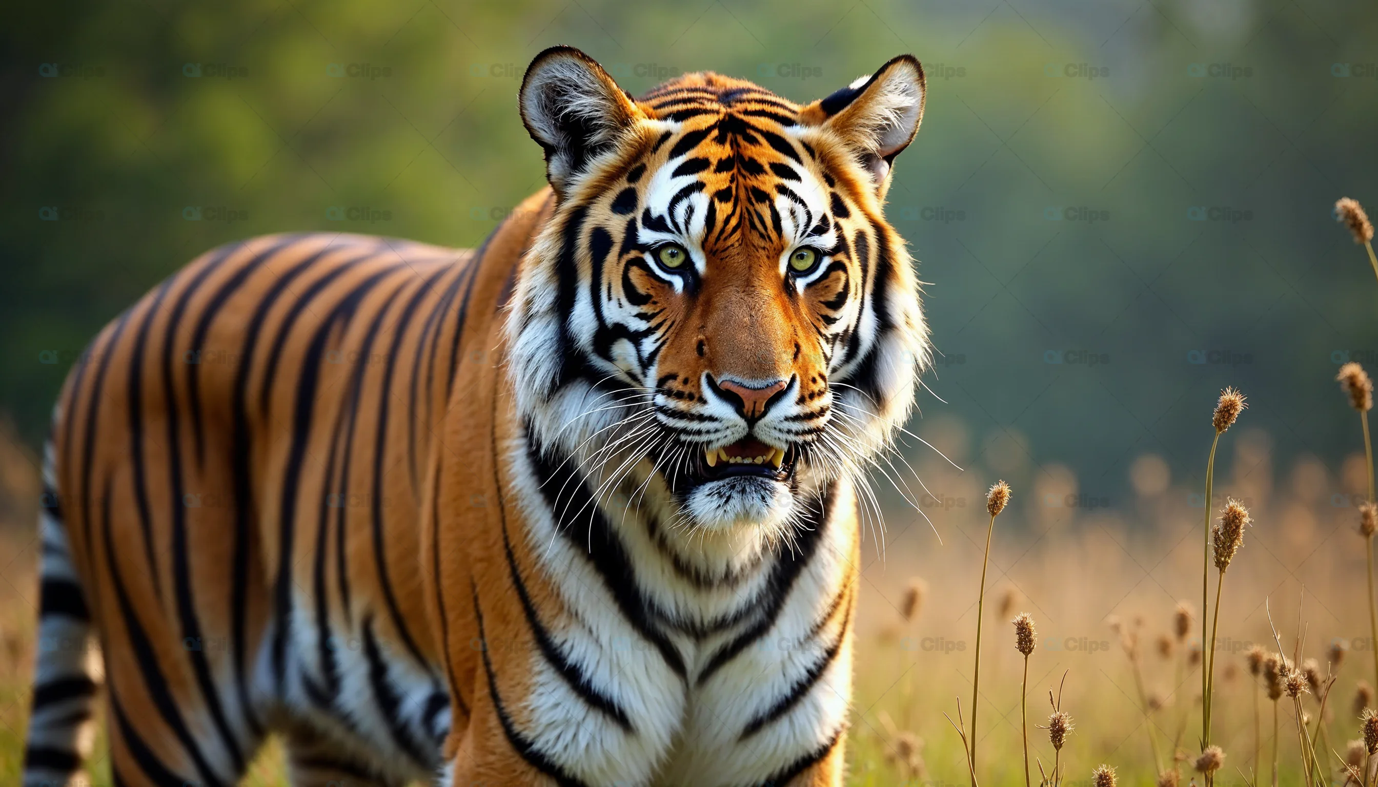 Bengal Tiger Standing in Grasslands