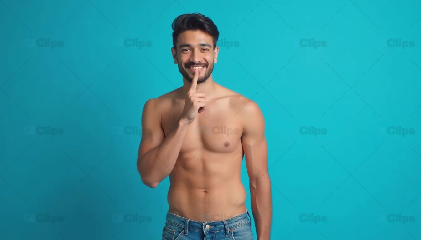 Shirtless Man Smiling in Casual Jeans