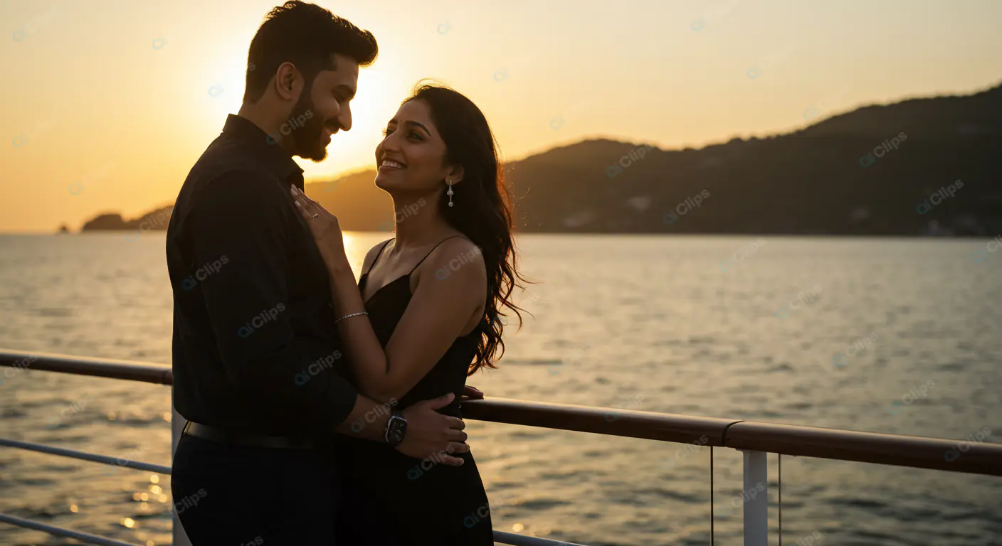 Elegant Couple's Sunset Yacht Moment