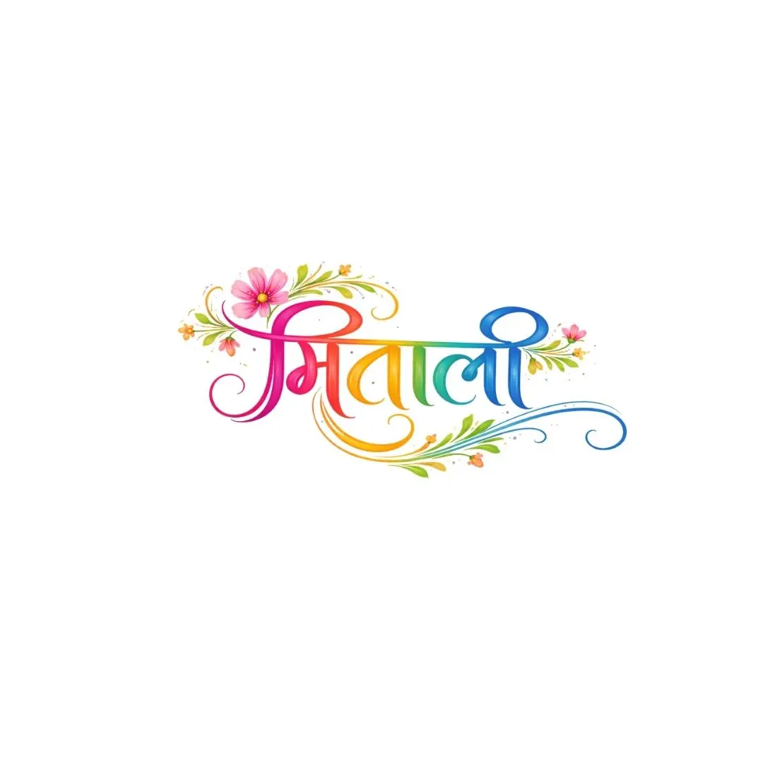 Artistic Mitali Hindi Calligraphy With Floral Clipart PNG