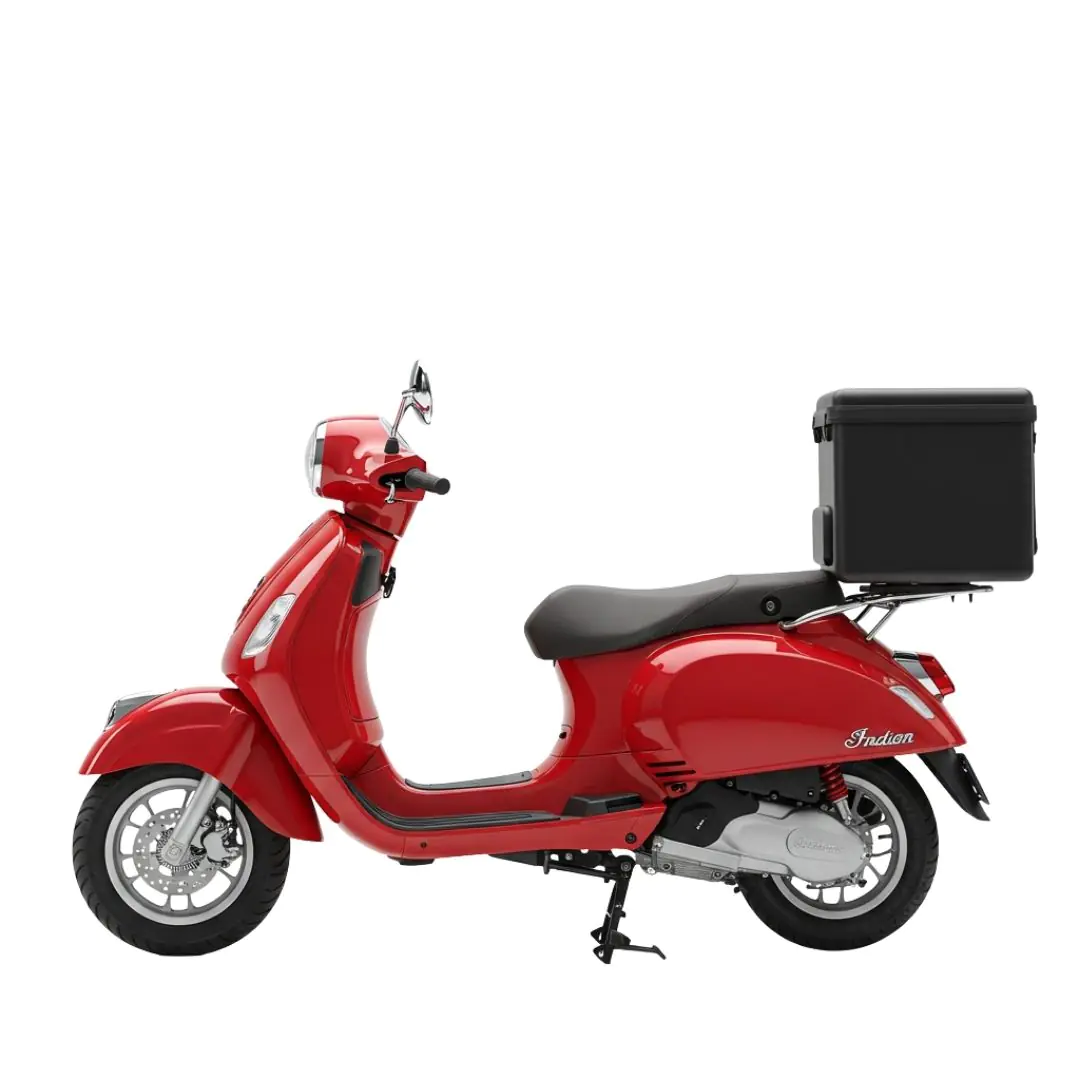 Vibrant Red Scooter with Delivery Box PNG