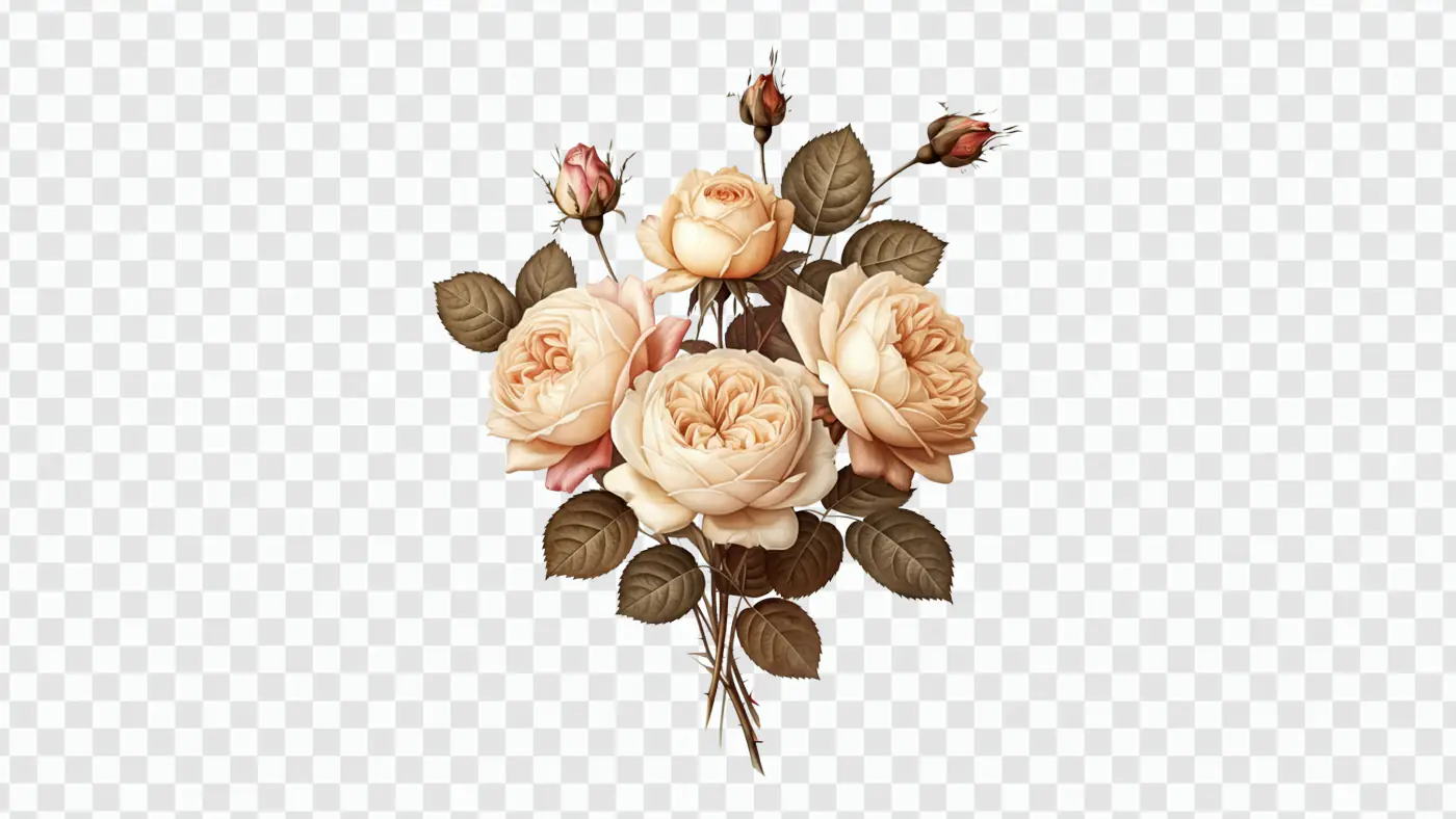 Vintage Cream English Roses Bouquet PNG Clipart