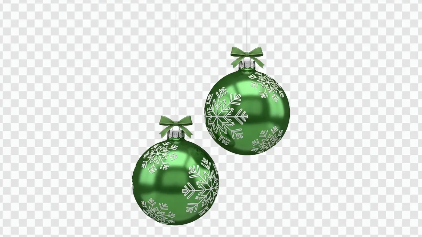 Hanging Green Christmas Baubles with Snowflake Ornaments PNG