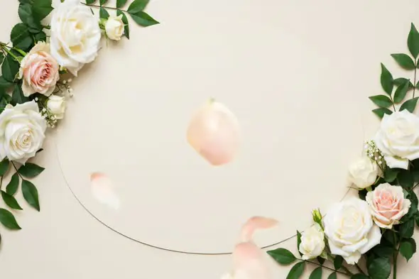 Elegant White and Peach Rose Floral Frame with Falling Petals