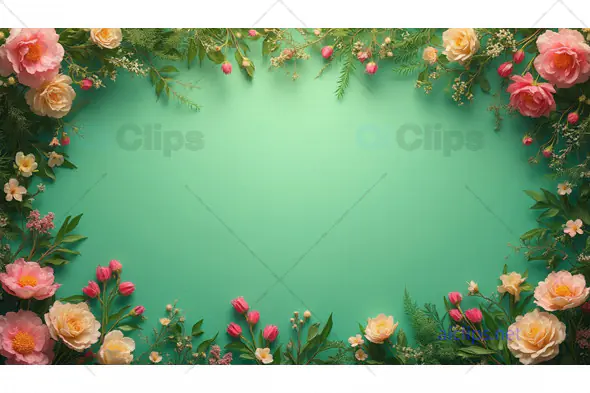 Elegant Floral Border with Green Background