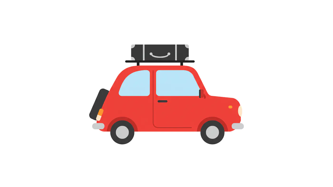 Red Compact Car with Luggage Icon