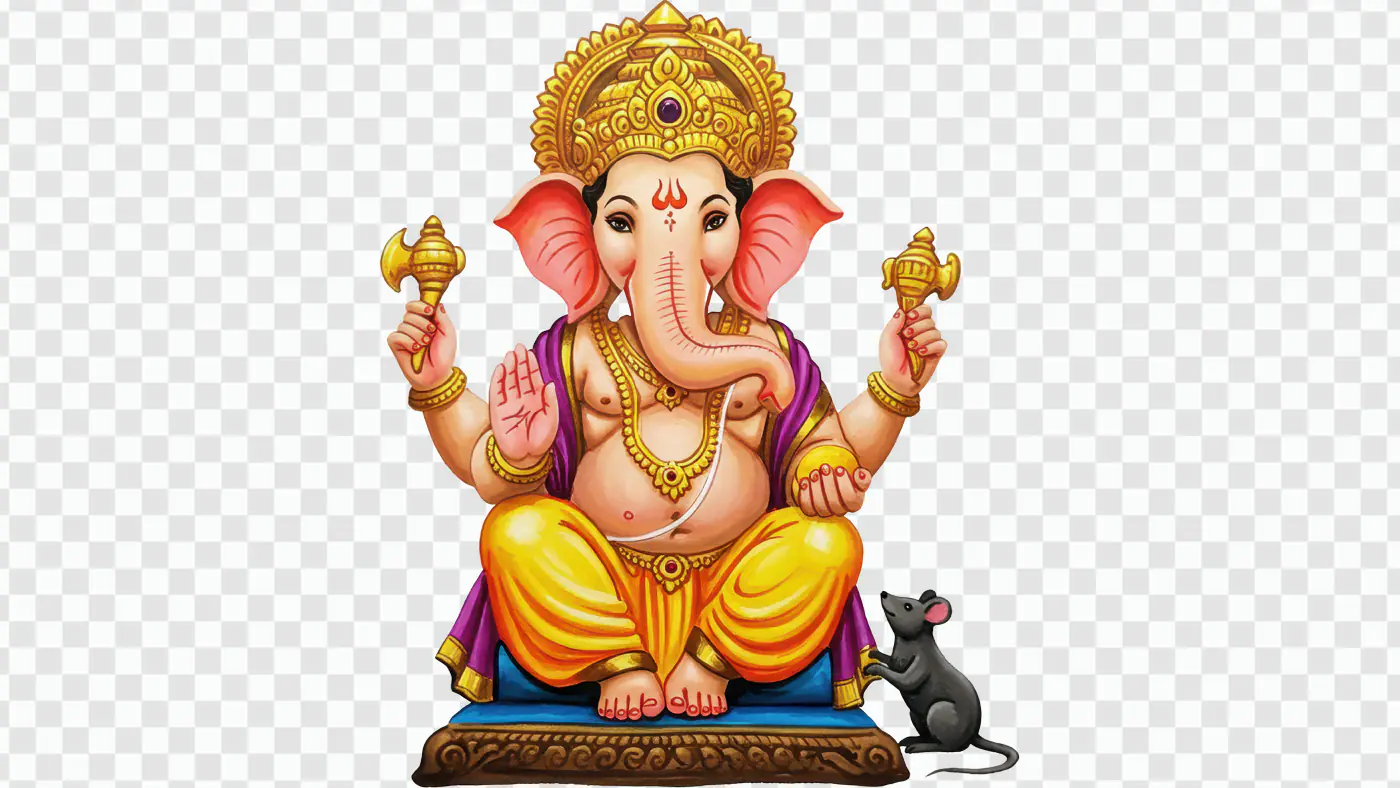 Ganesha Hindu Deity with Mouse Companion PNG