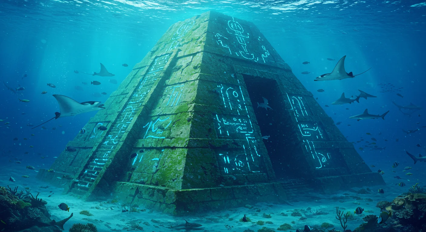 Ancient Underwater Pyramid with Glowing Hieroglyphs
