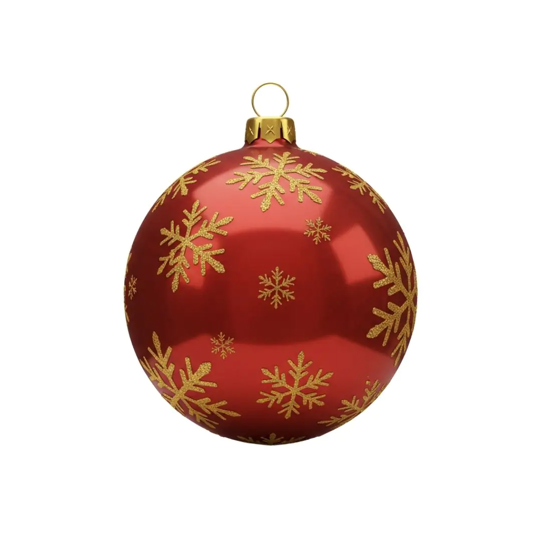 Red Christmas bauble with golden snowflake pattern
